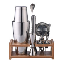 Cocktail Shaker Set 11PCS  Stainless Steel Bartender Kit with Bamboo Stand and Tools