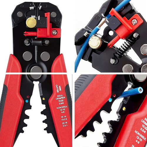 Crimping Tool with Precision Ratchet and Adjustable Force, Automatic Wire Stripper for Terminals 0.26mm 2