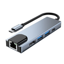 USB C multiport hub, højhastigheds dataoverførsel, 4K HD-udgang, HDMI-udgang, Ethernet-port, PD-opladning, USB 3.0-port, Plug and Play, kompakt