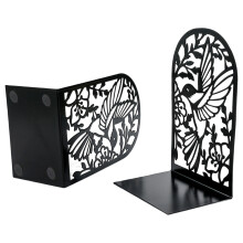 Bird Flower Bookend Slip Resistant Metal Book End Book-Black
