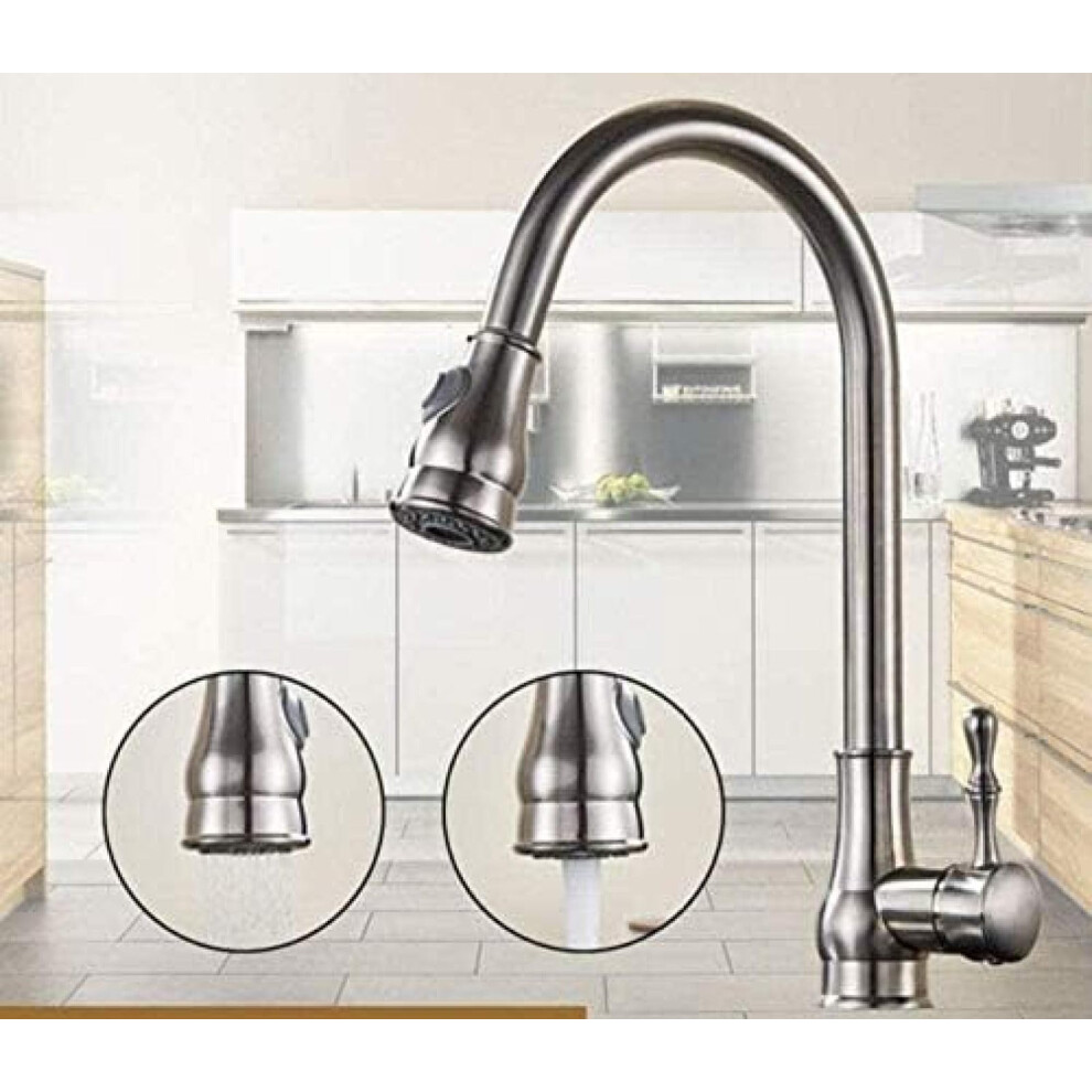 Brushed Nickel Kitchen Faucet With Pull Down Sprayer, 360 Swivel Single Handle Mixer Tap 9189345636493