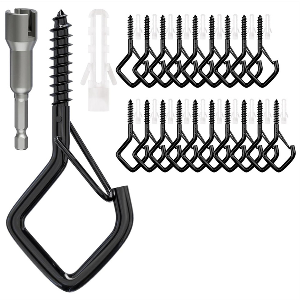 Screw Hooks With Safety Buckle, Heavy Duty Ceiling Hooks For Hanging Outdoor String Lights, Plants, Wind Chimes 4852240175347