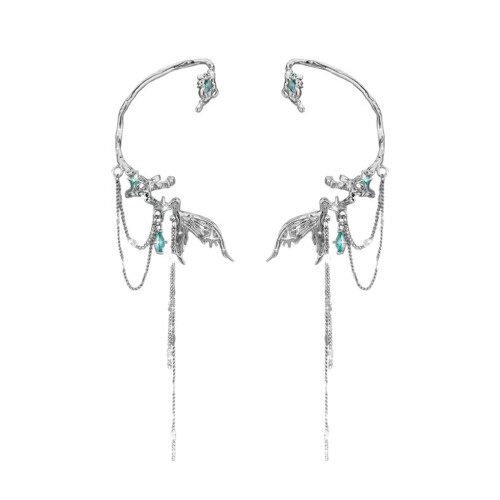 Chic Frosted Silver Earpiece Designed With Curved Tail And