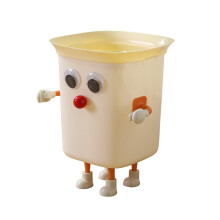 Cartoon Trash Bin with Large Eyes, Cute Lidless Waste Basket for Kids Room and Bedroom Decor, Creamy Yellow