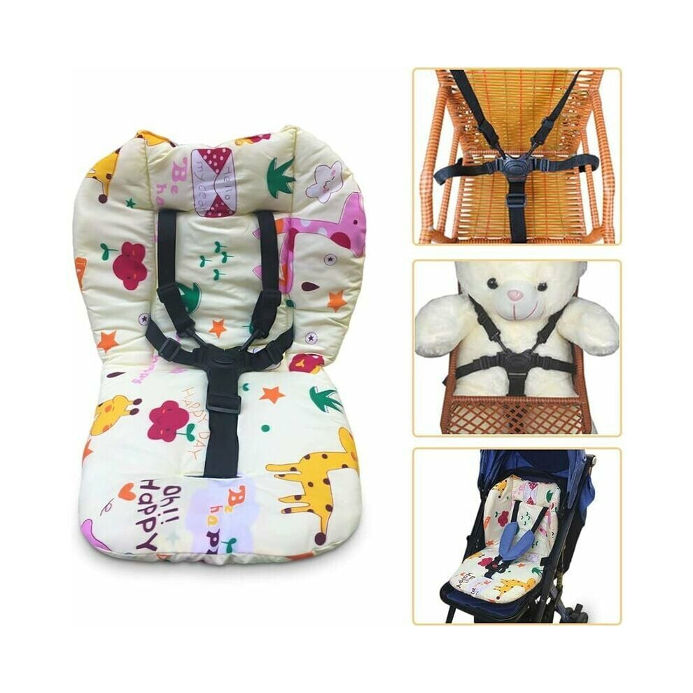 Cushion for High Chair, Five-Point Harness and Extension Straps, Natural Cotton Material for Strollers, Dining Chairs, Rocking Chairs, Seats, Baby Car