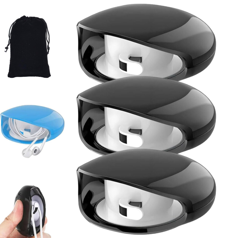 Cable Organizer With Automatic Retractable Cable Winder For Usb And Headphone Cords, 3Pcs Black 9189345636486