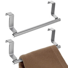 2 Pcs Stainless Steel Over Cabinet Towel Rack, Removable Kitchen Cabinet Towel Holder 9in Silver