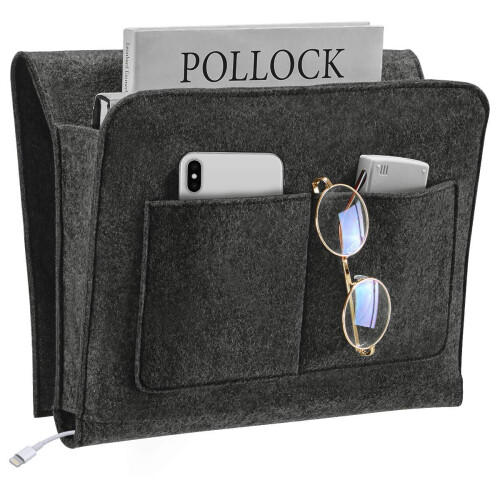 Bedside Caddy Felt Bedside Storage Organizer with Multiple Pockets for Dorm and Bunk Beds Grey