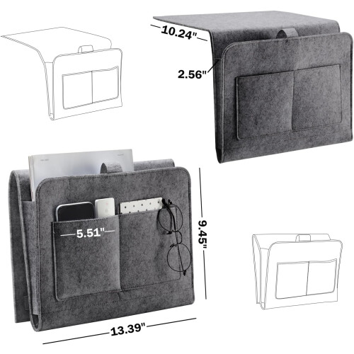 Bedside Caddy Felt Bedside Storage Organizer with Multiple Pockets for Dorm and Bunk Beds Grey 1
