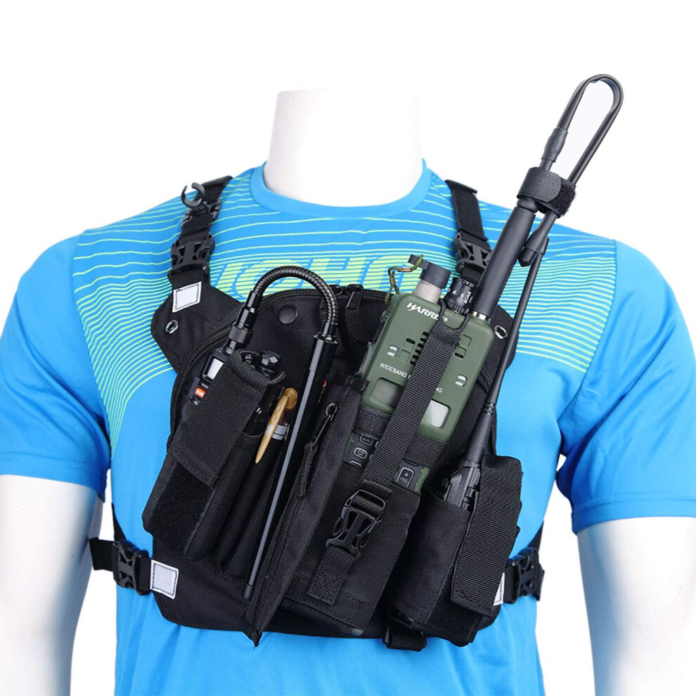 Radio Chest Harness With Adjustable Straps And Reflective Safety Strips For Two Way Radios 9189345637605