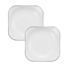 8.5 Inch Square Ceramic Dessert Plates with Black Trim, Porcelain Appetizer Set of 2, Microwave Safe
