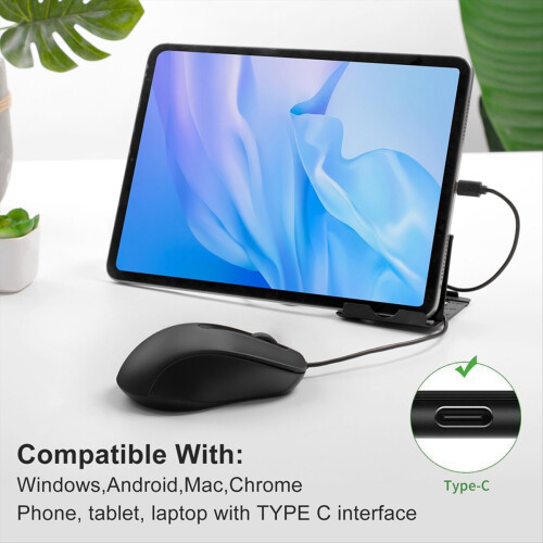 Type C Wired Mouse Silent Ergonomics Optical Mouse 1000 DPI Computer Mouse for PC/Laptop/Desktop 2