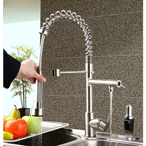 Brushed Nickel Kitchen Faucet with Pull Down Sprayer, 360 Swivel Spout, Solid Brass LeakProof Design