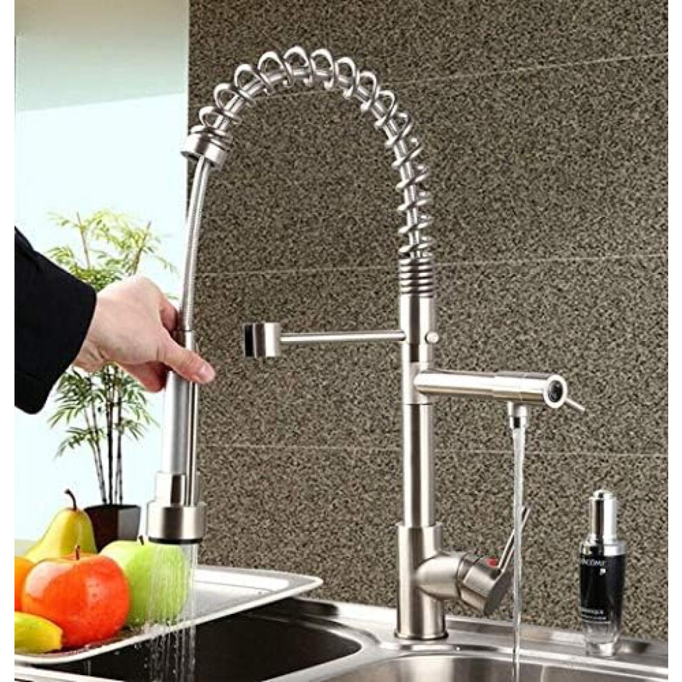 Brushed Nickel Kitchen Faucet With Pull Down Sprayer, 360 Swivel Spout, Solid Brass Leakproof Design 9001264051365
