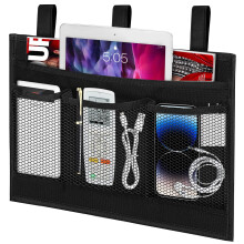 Bedside Storage Organizer with 4 Pockets for Bunk Beds Dorms and Baby Bed Rails, Black Durable Fabric