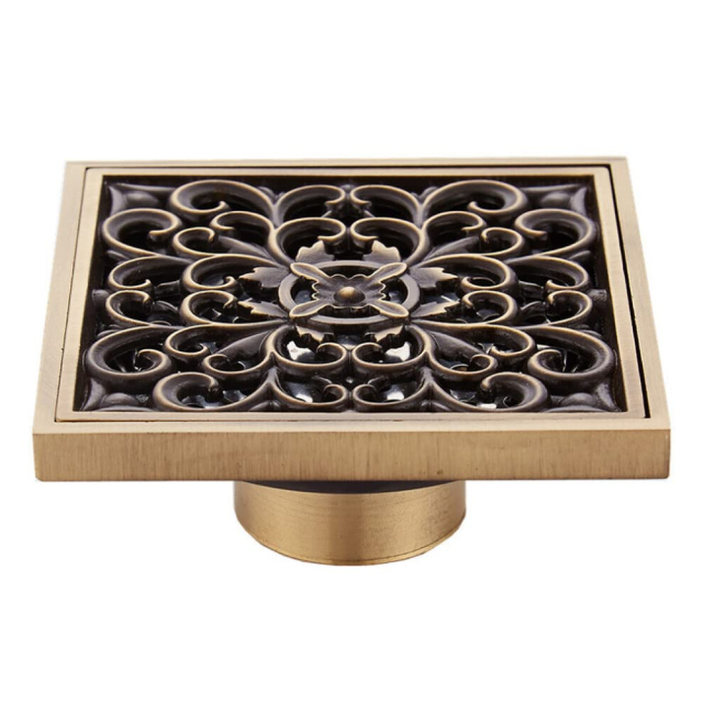 Brass Square Floor Drain 10Cm With Hair Strainer Odor Proof For Bathroom And Kitchen 9189345638367