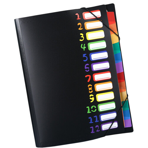 12 Pocket Expanding File Organiser Sorting Folder Letter-Black