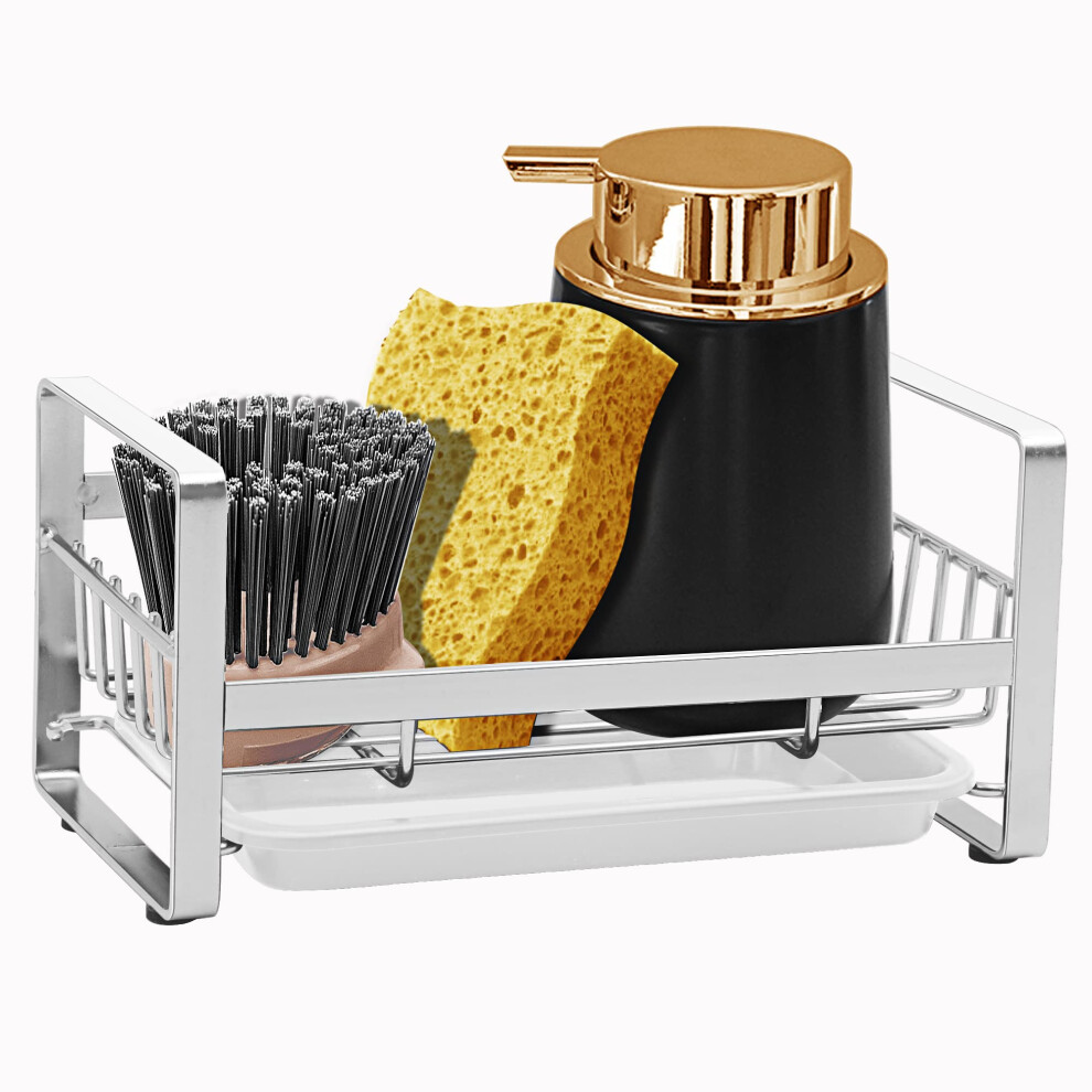 Kitchen Sink Caddy Sponge Holder Rustproof Stainless Steel Sink Organizer With Removable Drip Tray 9426802884449
