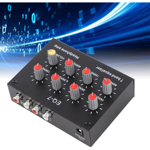 7 Band Audio Equalizer with Amplifier, Precise 12dB Bass Control, Dual Channel, 3.5mm Input 2