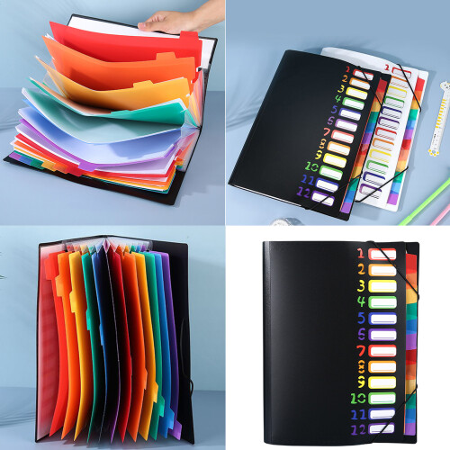 12 Pocket Expanding File Organiser Sorting Folder Letter-Black 1