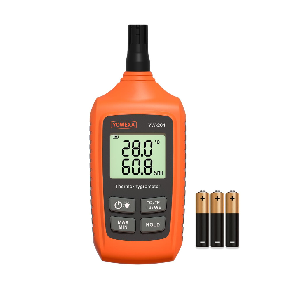 YW201 Digital Thermometer Hygrometer with Dew Point Wet Bulb, Indoor Outdoor LCD Temp Humidity Gauge