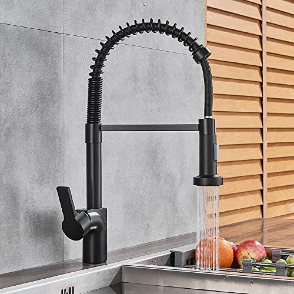 Black Kitchen Faucet With Pull Down Sprayer, Deck Mounted Solid Brass Mixer Tap, 2 Function Spout 9426802883596
