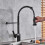 Black Kitchen Faucet with Pull Down Sprayer, Deck Mounted Solid Brass Mixer Tap, 2 Function Spout 5