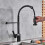 Black Kitchen Faucet with Pull Down Sprayer, Deck Mounted Solid Brass Mixer Tap, 2 Function Spout 4