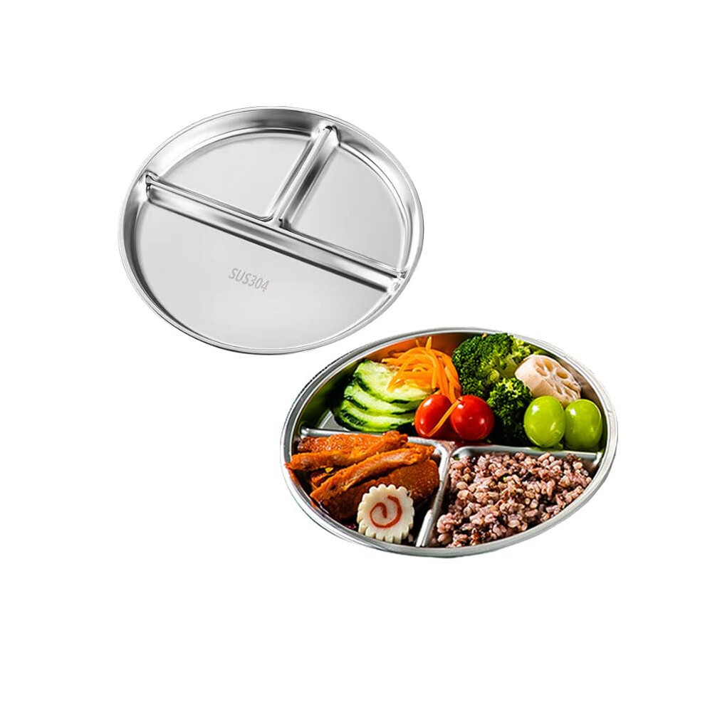 Stainless Steel Kids Plates 9 Inch 2 Pack Three Compartment Dinner Plates for Portion Control