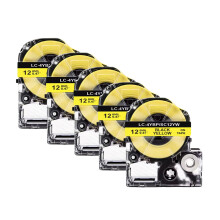Label Maker Tape 12mm Black on Yellow Waterproof Strong Adhesive for Epson LW Series 5 Pack