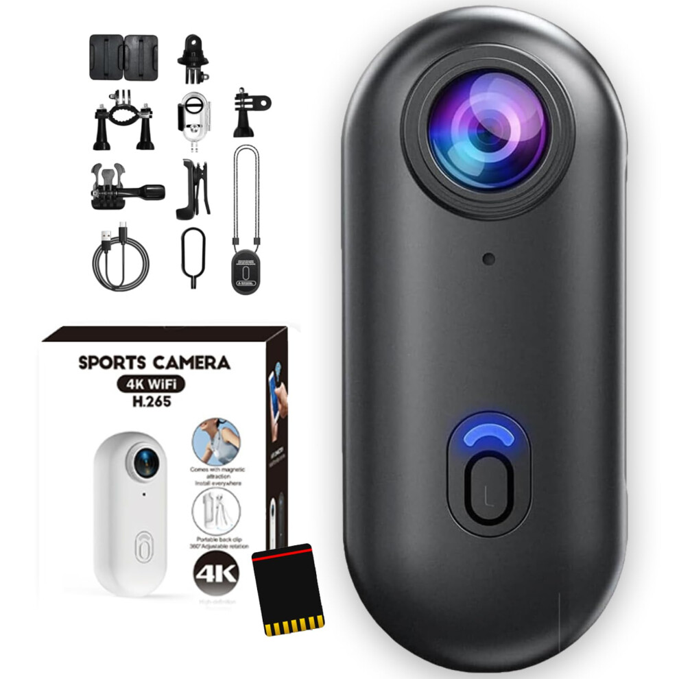 Pov Camera 4K Ultra Hd Waterproof 30M With Wide Angle Lens And Magnetic Mount 128Gb Black 9426802885026