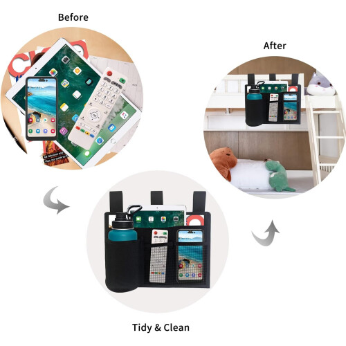 Bedside Storage Organizer with Secure Straps, Hanging Caddy for Dorm, Bunk Bed, Hospital Use 1