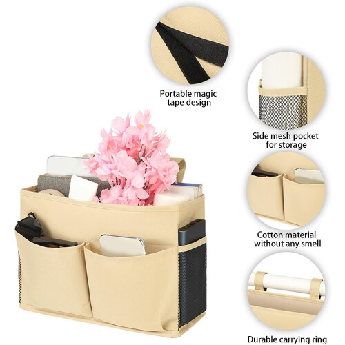 Bedside Storage Caddy Hanging Organizer with Multi Pockets Cotton Linen for Dorm Bunk Bed Black 1