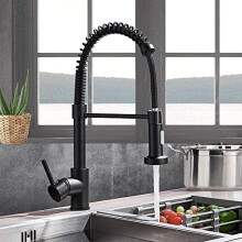Matte Black Kitchen Faucet with Sprayer, 360 Swivel Solid Brass Sink Tap Hot and Cold