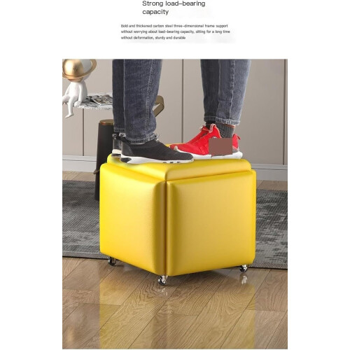 5in1 Stackable Ottoman Cube with Swivel Casters, SpaceSaving Convertible Seating Set, Blue 45x45cm 2