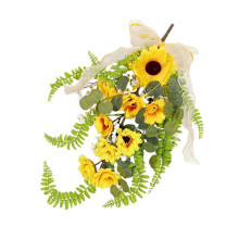 Easy To Install Faux Sunflower Wall Hanging Ornament Green Plant