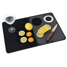 3in1 Folding Silicone Bar Mat with Cutting Board and Glass Rimmer for Home Bar, RV, Camping