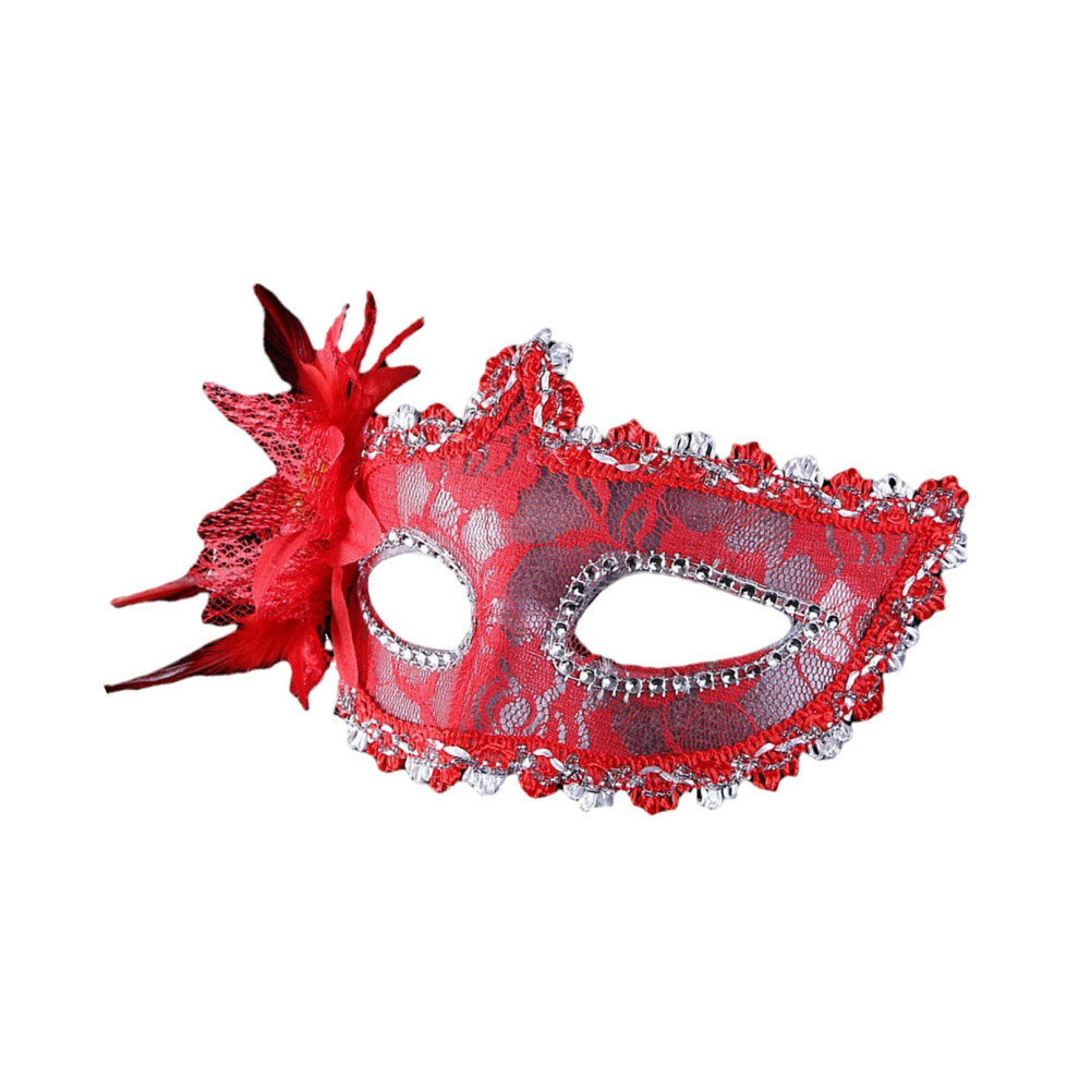 Elegant Laces Half Face Mask with Floral Accent for-Red