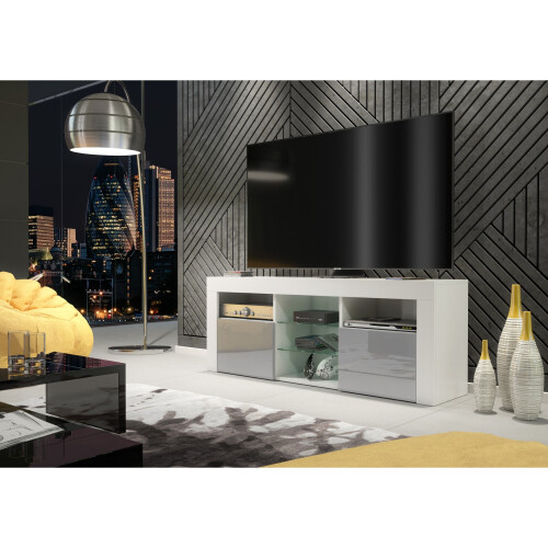 TV Unit 145cm Pulse - White & Grey Gloss Doors 1