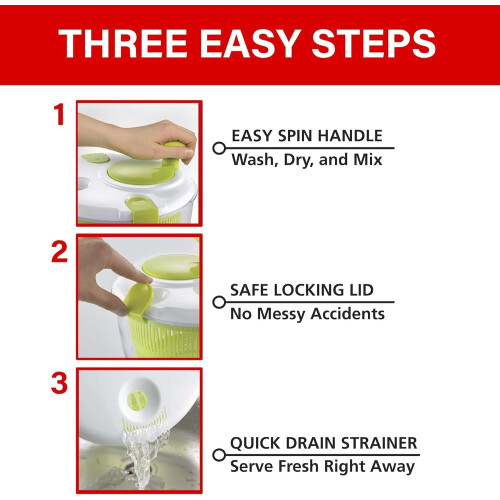 Large 5 Quart Salad Spinner with Serving Bowl, Manual Vegetable Spinner, Locking Lid and NonSlip Base 2