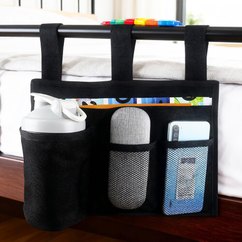 Bedside Caddy Organizer with 4 Pockets, Durable Oxford Fabric and Adjustable Straps for Dorm Bunk Bed