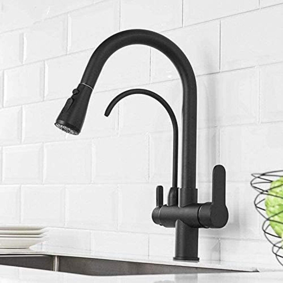 Black Pull Down Kitchen Faucet With Sprayer, Solid Brass Swivel Sink Tap, Splash Flow 9426802886108