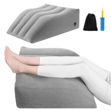 Inflatable Wedge Pillow with Pump and Bag for Leg Elevation, Circulation and Swelling Relief Grey