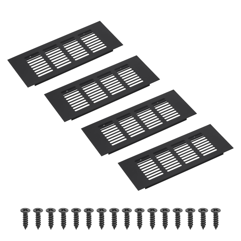 Black Aluminum Ventilation Grille 8X3.2in, 4Pcs Air Vent Cover With Screws For Cabinet Closet 9001264053260