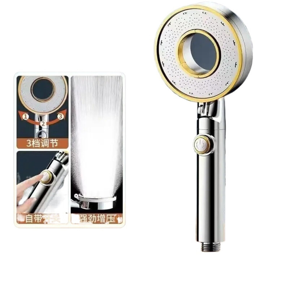Handheld Pressure Shower Head With 3 Modes Stop Button Water Saving For Bathroom Silver 9001264053529