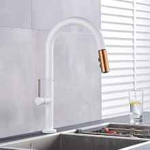 Kitchen Faucet Pull Out Spray Tap 360 Swivel Solid Brass Mixer for Sink Black and White