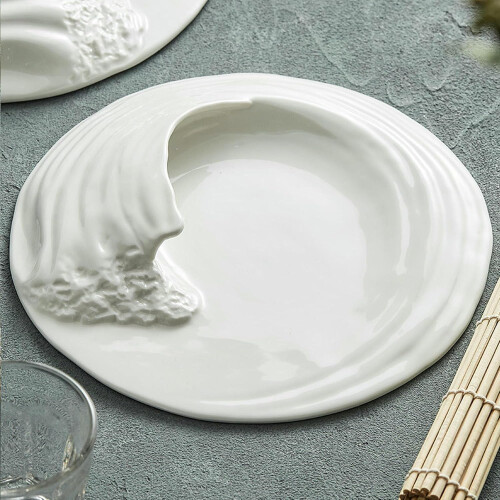 Ceramic Dinnerware Set 12 Inch Kanagawa Wave Plate with Elegant 3D Ocean Design, Microwave Safe 2