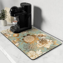 Coffee Bar Mat 12x19 Retro Flower, Absorbent NonSlip Heat Resistant Coffee Station Counter Protector