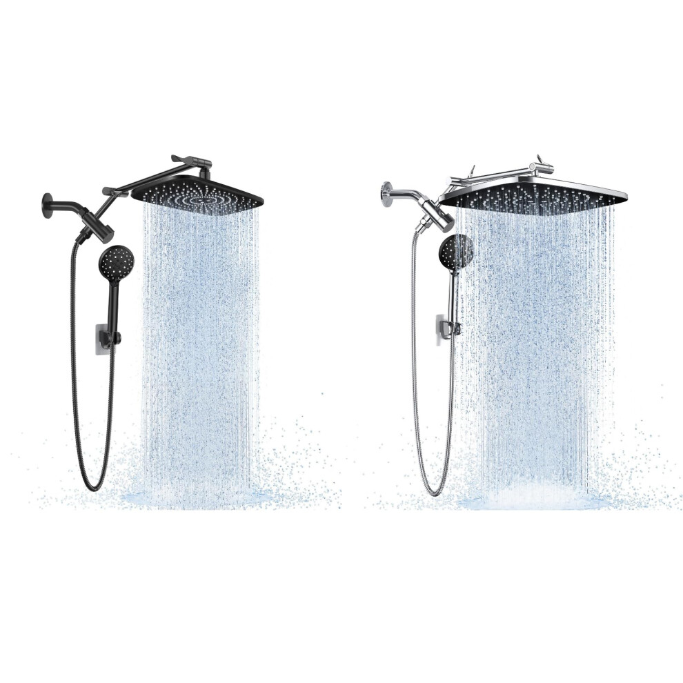12 Inch Rainfall Shower Head With Handheld, Black And Chrome Dual Head, Adjustable Extension Arm 9001264054618