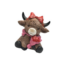 Hars Hoge Land Koe Kabouters Miniatuur Standbeeld met Hart-B